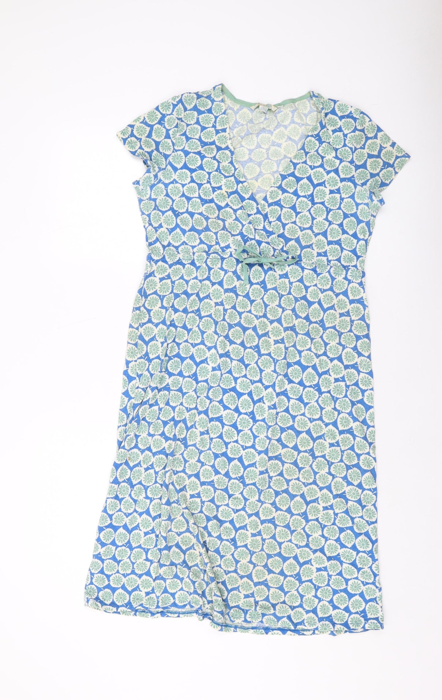 Boden Womens Green Geometric Polyester A-Line Size 12 V-Neck Pullover