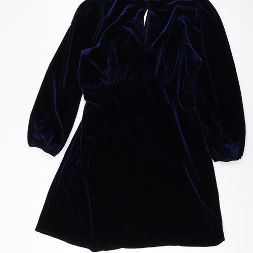Roman Womens Blue Polyester A-Line Size 12 Mock Neck Button