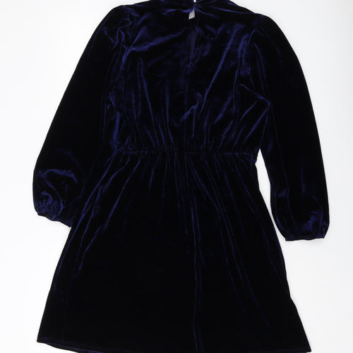 Roman Womens Blue Polyester A-Line Size 12 Mock Neck Button