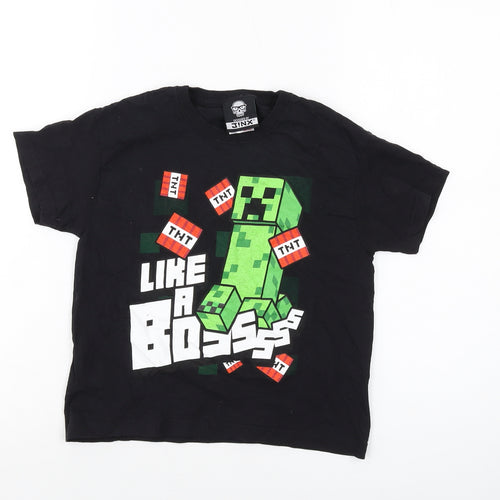 Minecraft Boys Black Cotton Basic T-Shirt Size 5-6 Years Round Neck Pullover