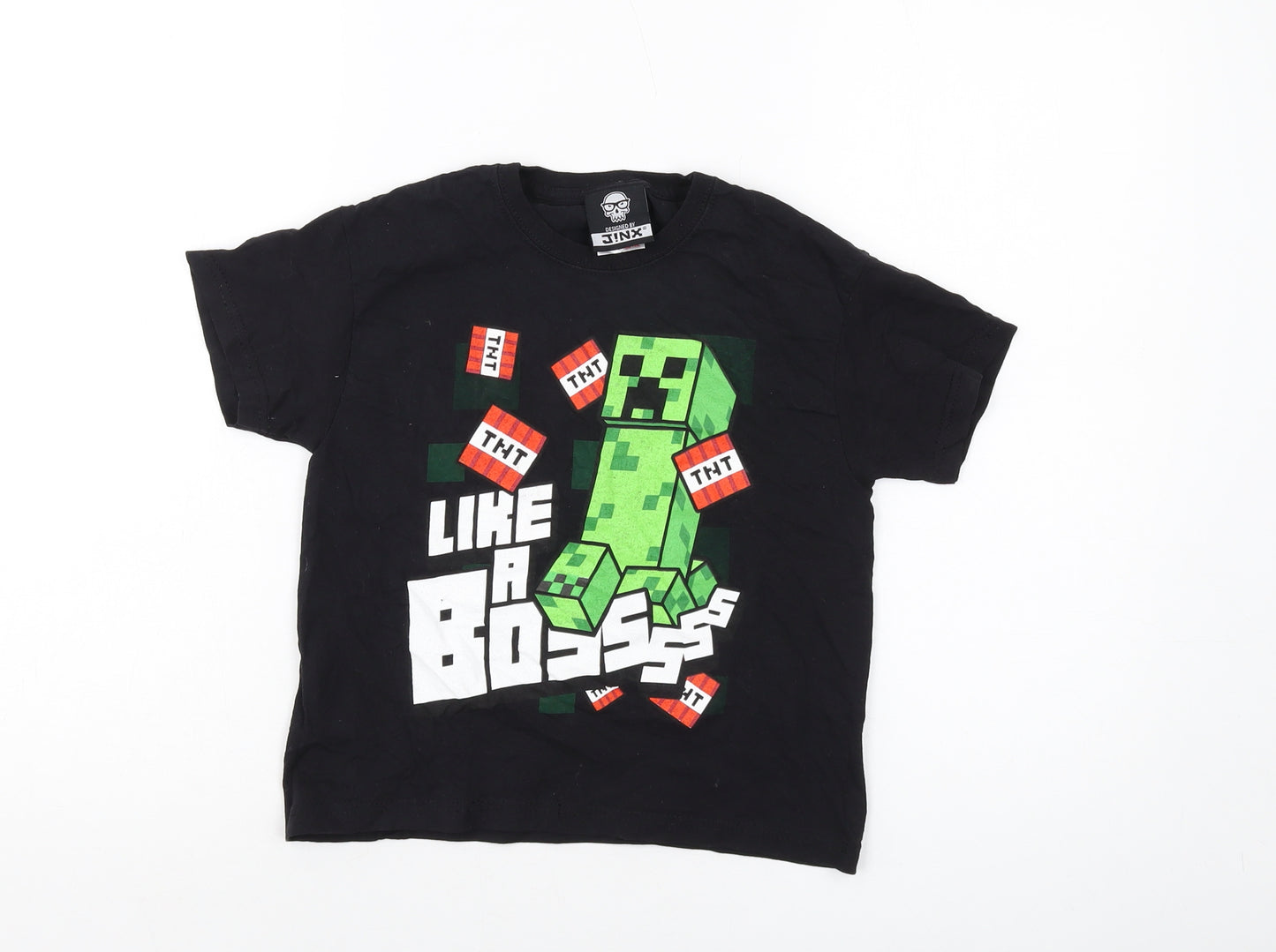 Minecraft Boys Black Cotton Basic T-Shirt Size 5-6 Years Round Neck Pullover