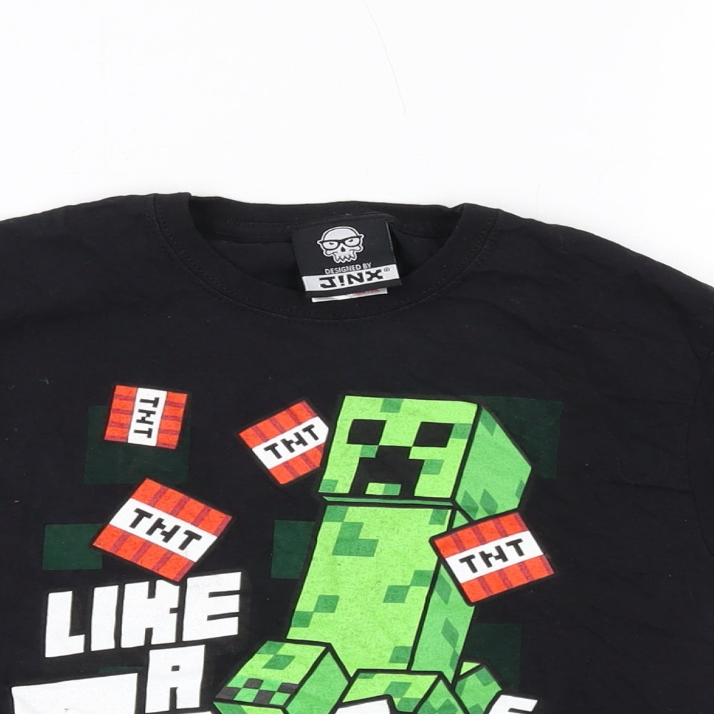 Minecraft Boys Black Cotton Basic T-Shirt Size 5-6 Years Round Neck Pullover