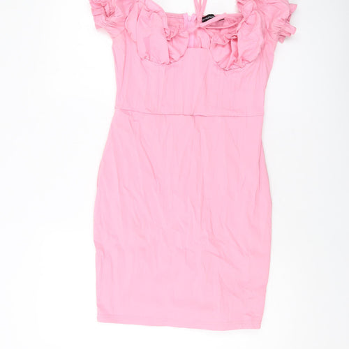 PRETTYLITTLETHING Womens Pink Polyester Mini Size 12 Sweetheart Zip