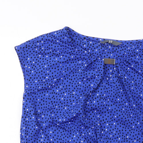 BHS Womens Blue Geometric Polyester Basic T-Shirt Size 14 Round Neck