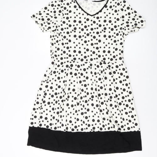 Privacy Womens Ivory Polka Dot Viscose A-Line Size 8 V-Neck Pullover