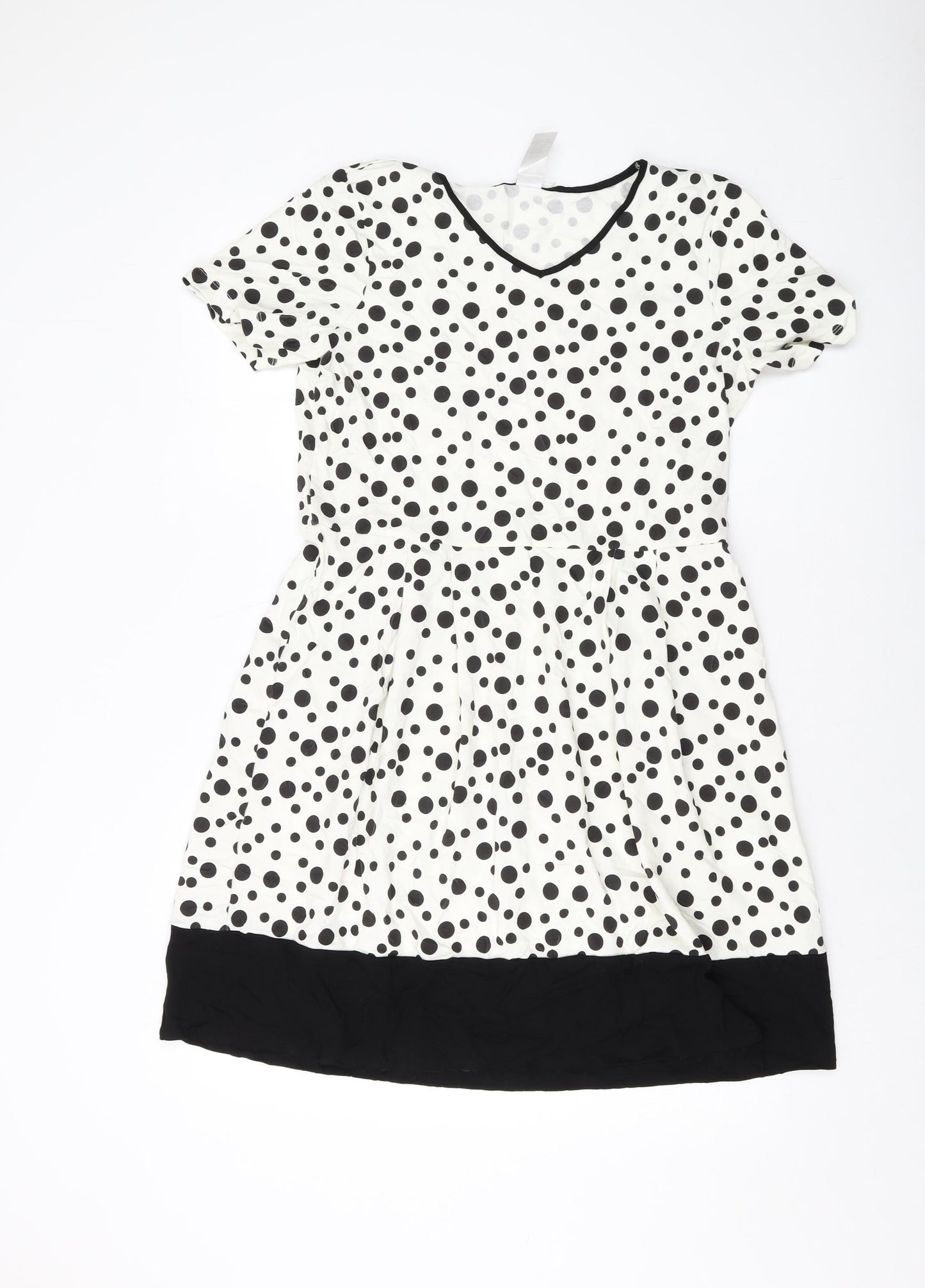 Privacy Womens Ivory Polka Dot Viscose A-Line Size 8 V-Neck Pullover