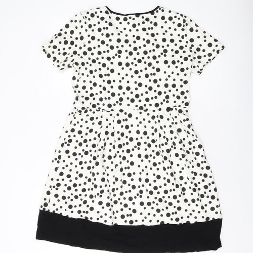 Privacy Womens Ivory Polka Dot Viscose A-Line Size 8 V-Neck Pullover