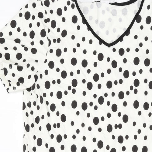 Privacy Womens Ivory Polka Dot Viscose A-Line Size 8 V-Neck Pullover