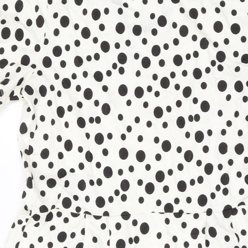 Privacy Womens Ivory Polka Dot Viscose A-Line Size 8 V-Neck Pullover