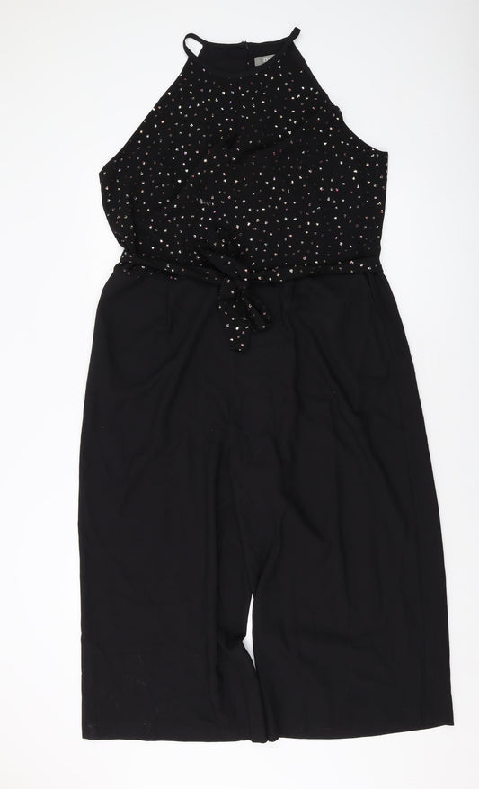 Oasis Womens Black Polyester Jumpsuit One-Piece Size 10 Button