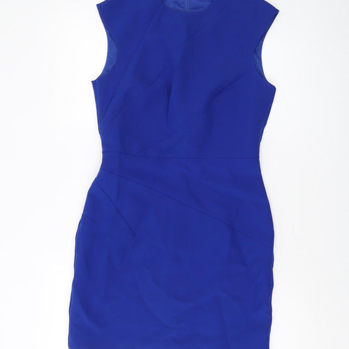 Mango Womens Blue Polyester Sheath Size M Round Neck Zip