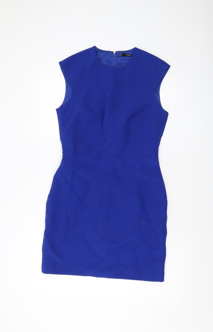 Mango Womens Blue Polyester Sheath Size M Round Neck Zip