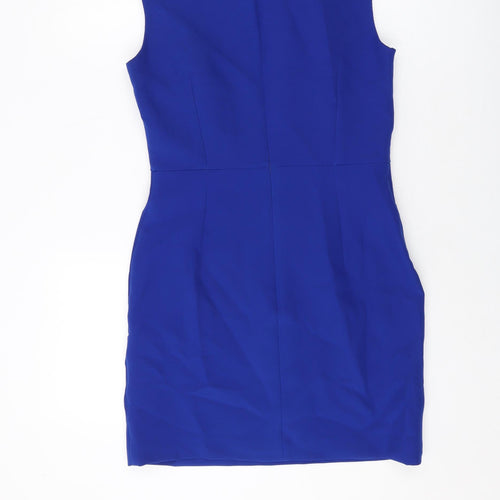 Mango Womens Blue Polyester Sheath Size M Round Neck Zip