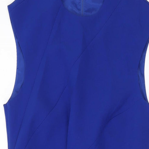 Mango Womens Blue Polyester Sheath Size M Round Neck Zip