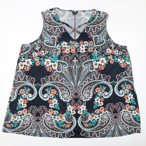 Evans Womens Multicoloured Geometric Polyester Basic Tank Size 26 Round Neck