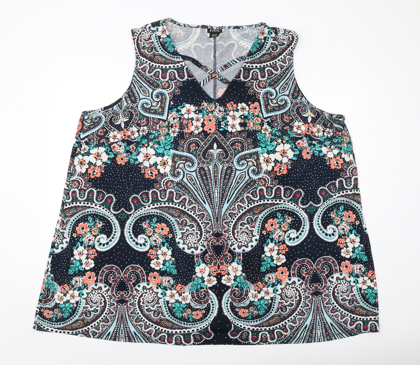 Evans Womens Multicoloured Geometric Polyester Basic Tank Size 26 Round Neck