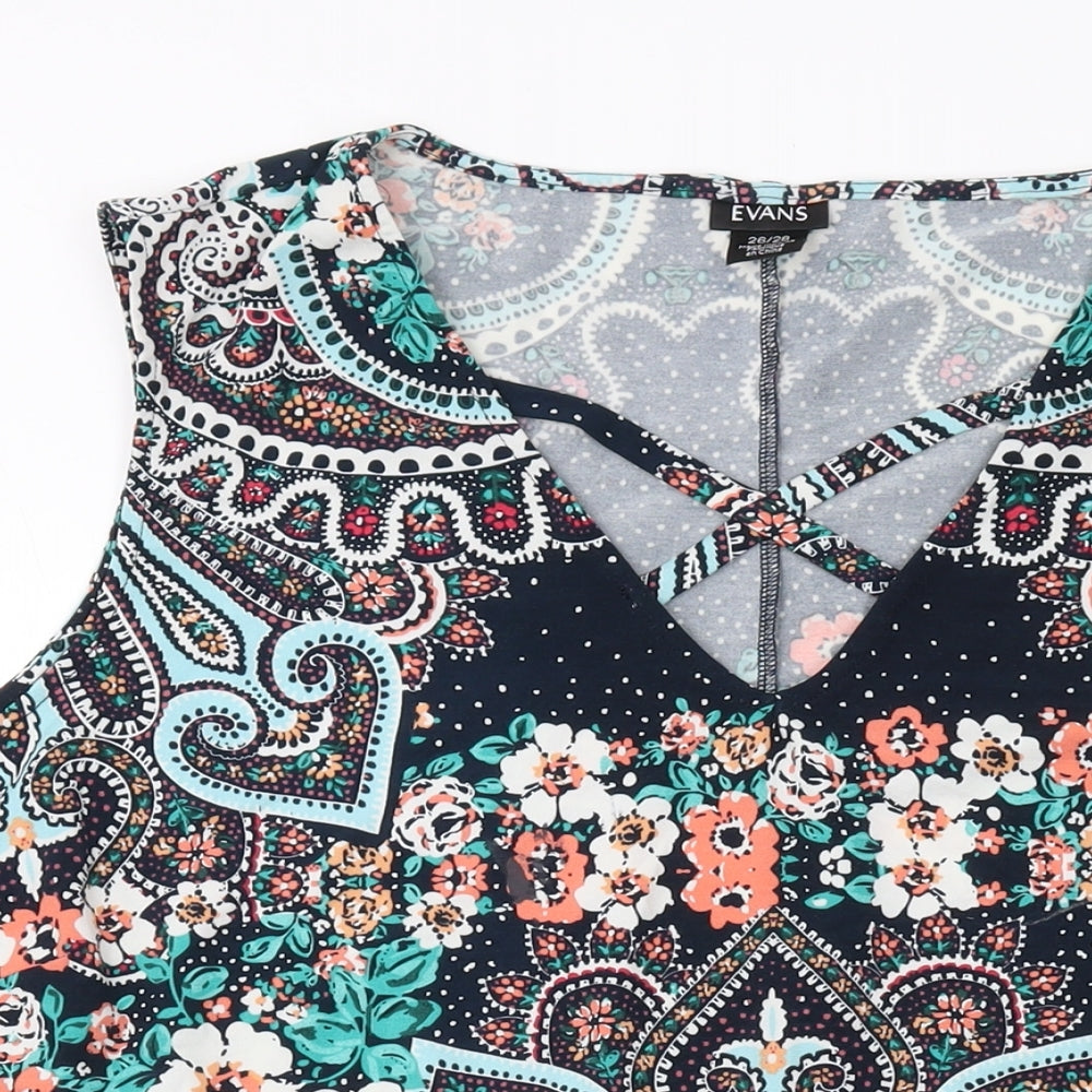 Evans Womens Multicoloured Geometric Polyester Basic Tank Size 26 Round Neck