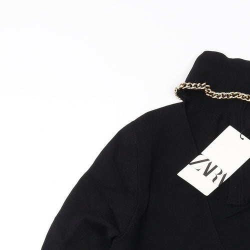 Zara Womens Black Viscose Basic Blouse Size M Mock Neck