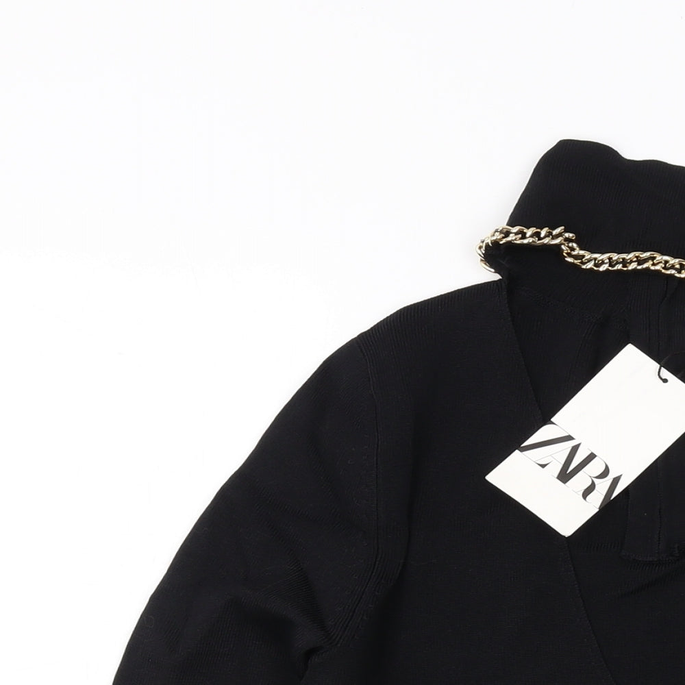 Zara Womens Black Viscose Basic Blouse Size M Mock Neck