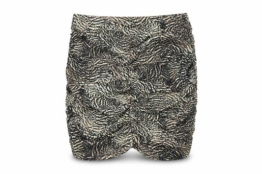 Front view of H&M women’s beige animal print polyester mini skirt, size S