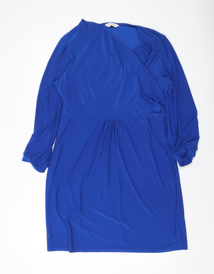 Kaleidoscope Womens Blue Polyester A-Line Size 18 V-Neck Pullover
