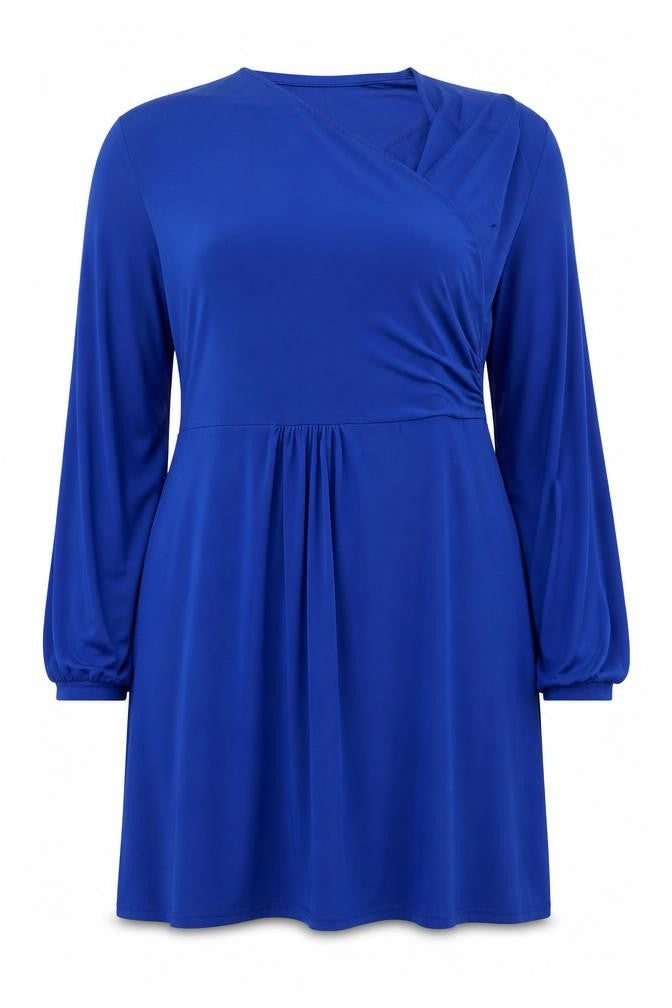 Front view of Kaleidoscope women’s blue polyester a-line, size UK 18, v-neck pullover