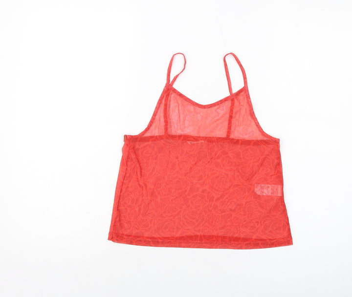 Candy Girls Red Geometric Polyester Basic Tank Size 13 Years Square Neck Pullover