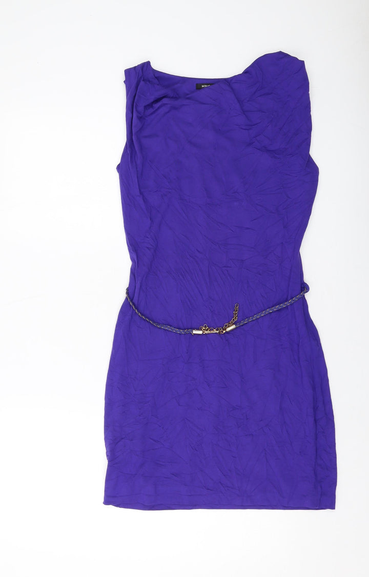 Mango Womens Blue Viscose Mini Size 8 Round Neck Pullover