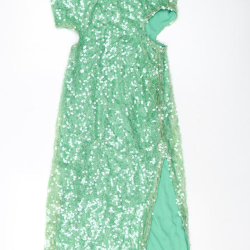 Zara Womens Green Polyester A-Line Size S Round Neck Zip