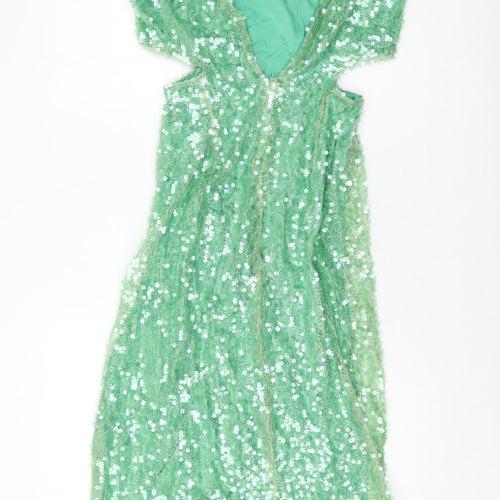 Zara Womens Green Polyester A-Line Size S Round Neck Zip