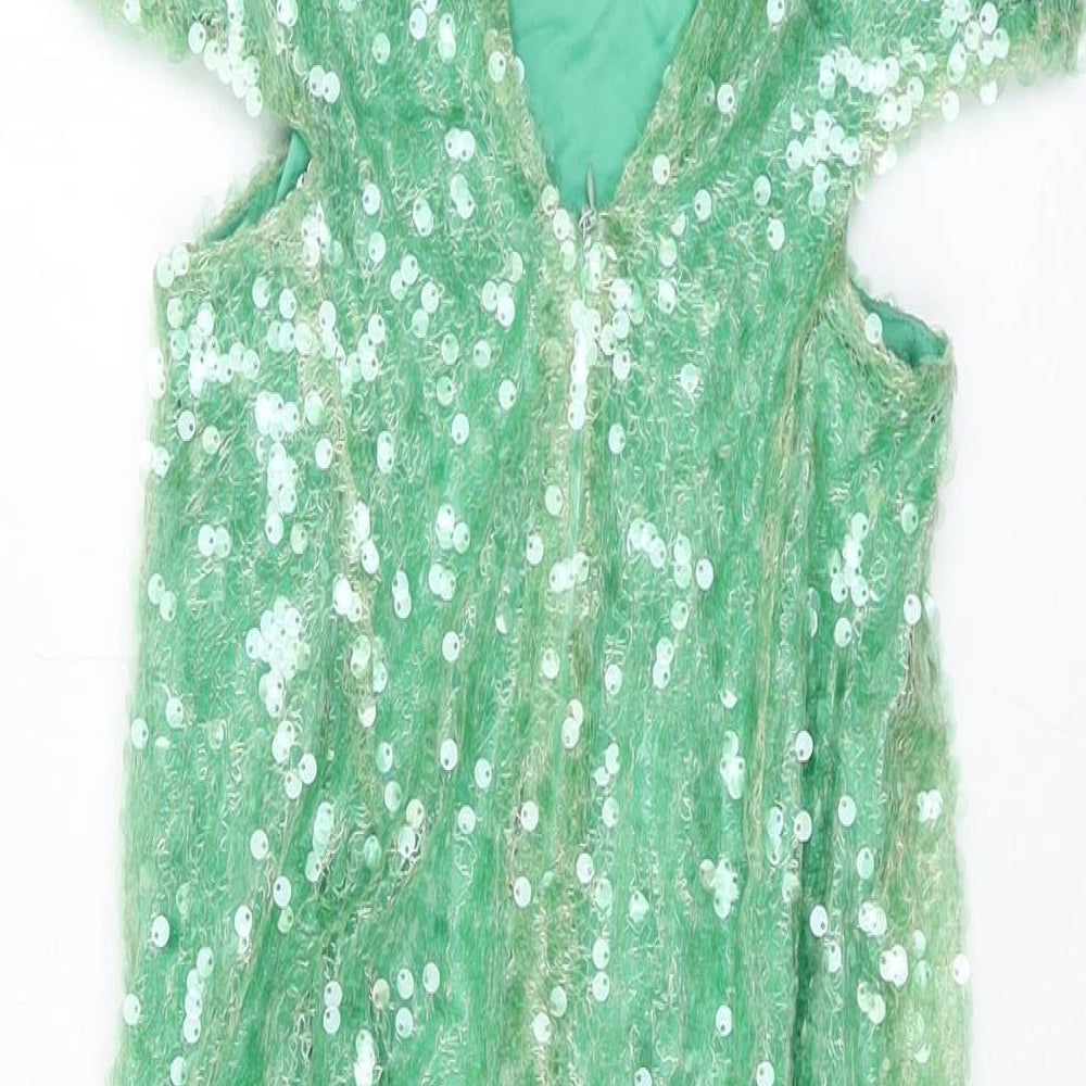 Zara Womens Green Polyester A-Line Size S Round Neck Zip