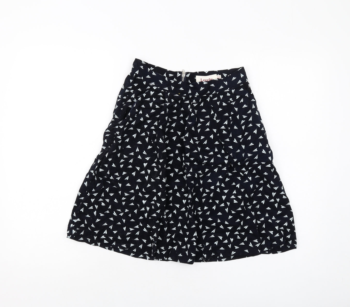 Louche Womens Blue Geometric Cotton A-Line Skirt Size 8 Zip