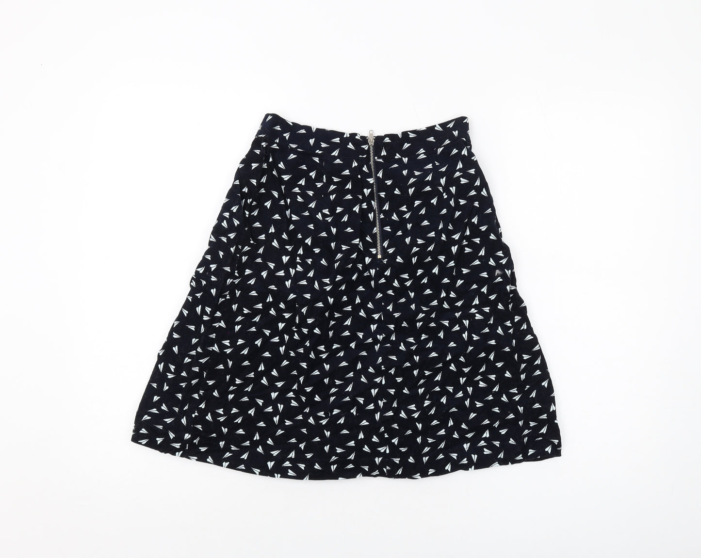 Louche Womens Blue Geometric Cotton A-Line Skirt Size 8 Zip