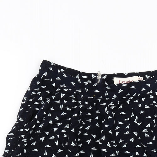 Louche Womens Blue Geometric Cotton A-Line Skirt Size 8 Zip