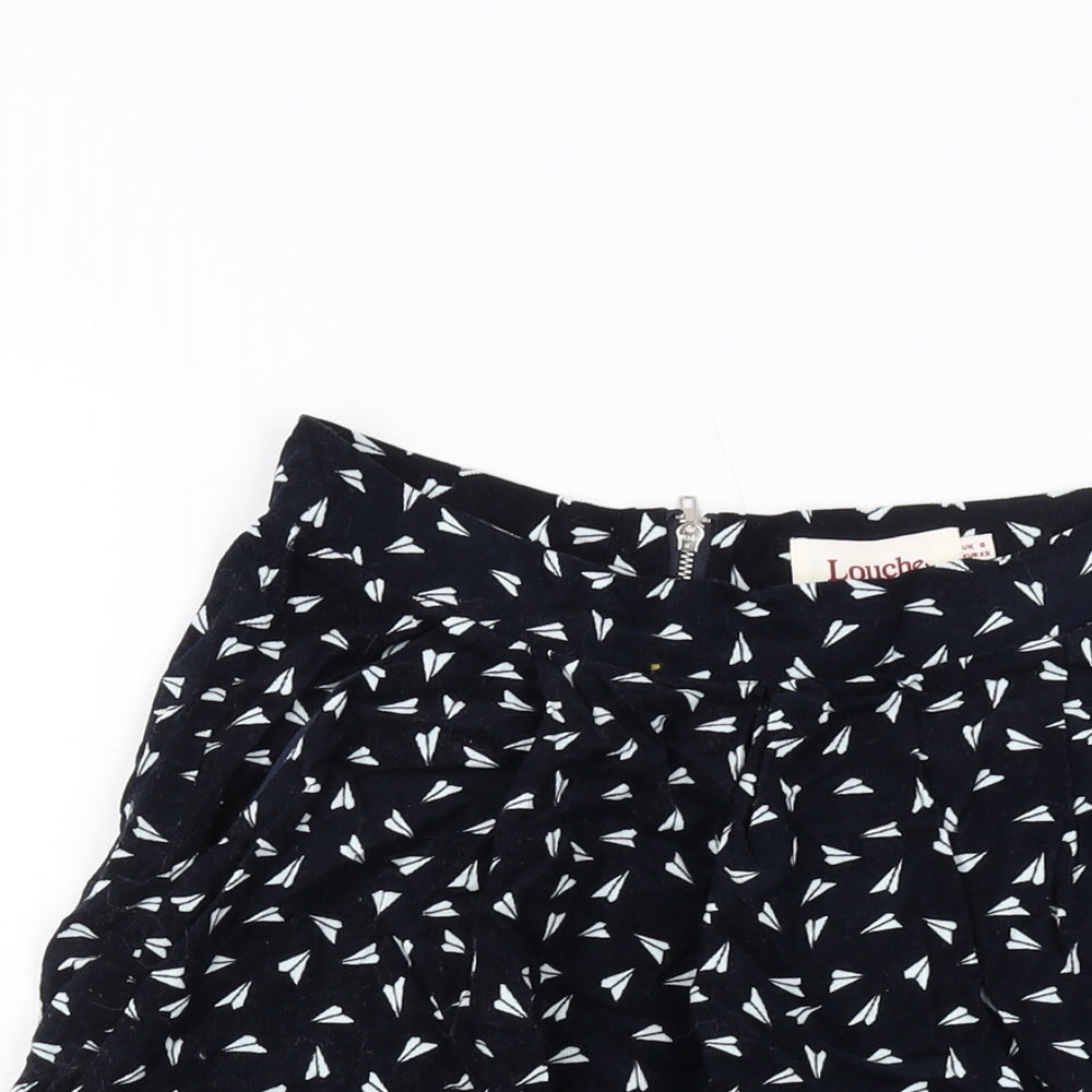 Louche Womens Blue Geometric Cotton A-Line Skirt Size 8 Zip