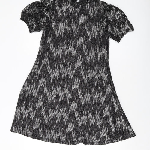 Blue Vanilla Womens Black Polyester A-Line Size 10 Mock Neck Button