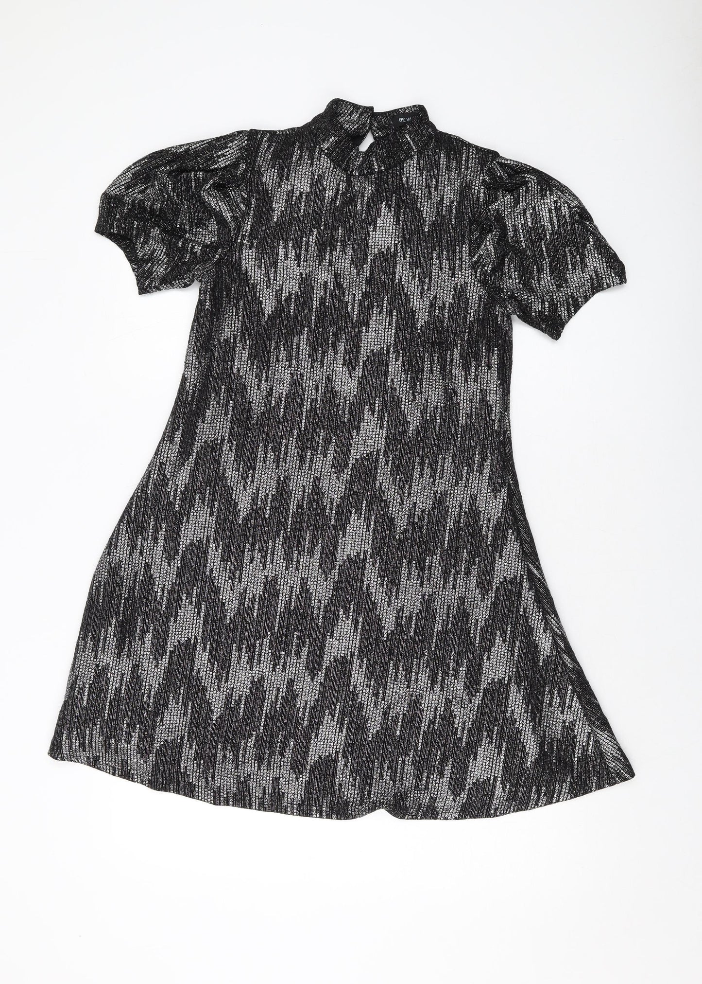 Blue Vanilla Womens Black Polyester A-Line Size 10 Mock Neck Button