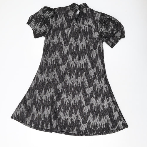 Blue Vanilla Womens Black Polyester A-Line Size 10 Mock Neck Button