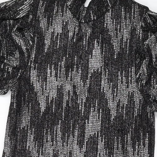 Blue Vanilla Womens Black Polyester A-Line Size 10 Mock Neck Button