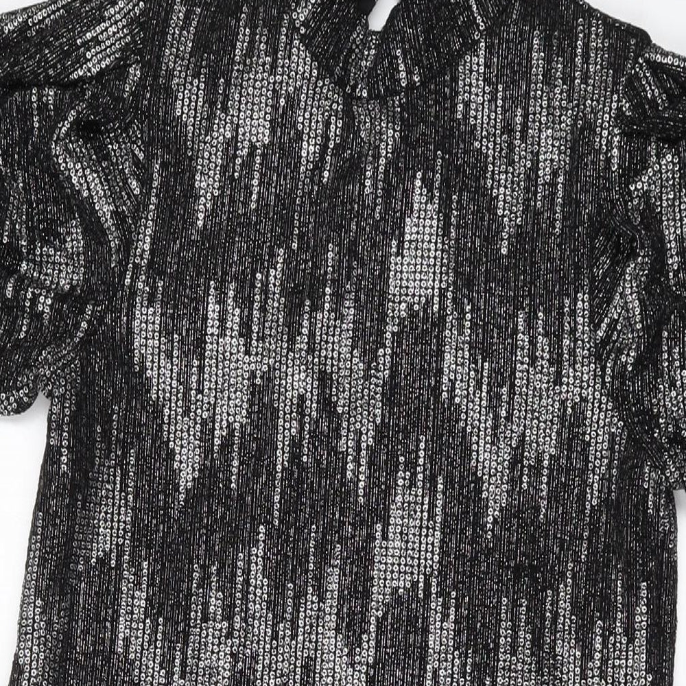 Blue Vanilla Womens Black Polyester A-Line Size 10 Mock Neck Button