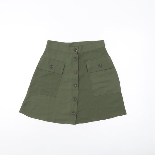 ASOS Womens Green Polyester A-Line Skirt Size 8 Button