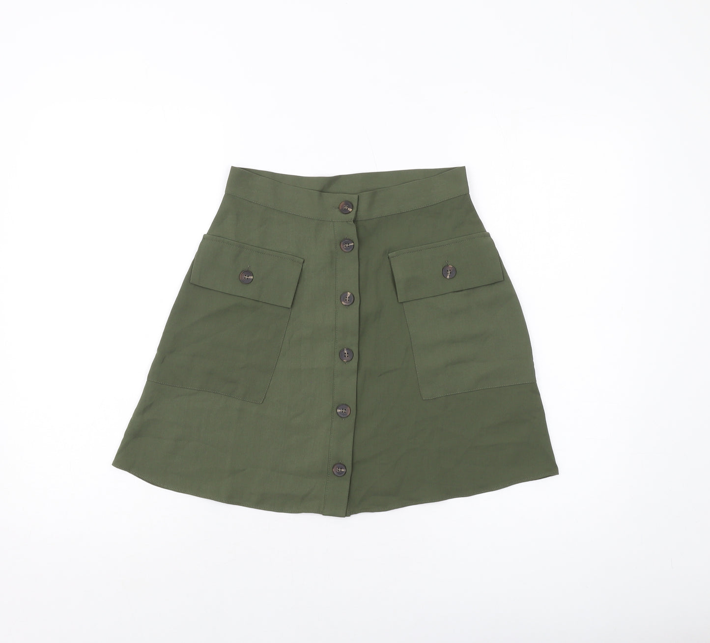 ASOS Womens Green Polyester A-Line Skirt Size 8 Button