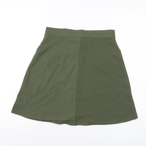 ASOS Womens Green Polyester A-Line Skirt Size 8 Button