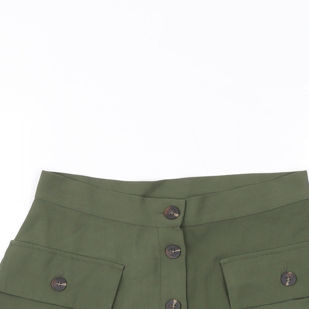 ASOS Womens Green Polyester A-Line Skirt Size 8 Button