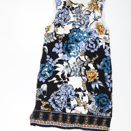 Warehouse Womens Multicoloured Geometric Viscose Tank Dress Size 12 Round Neck Zip
