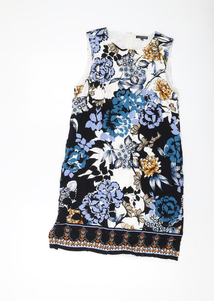 Warehouse Womens Multicoloured Geometric Viscose Tank Dress Size 12 Round Neck Zip