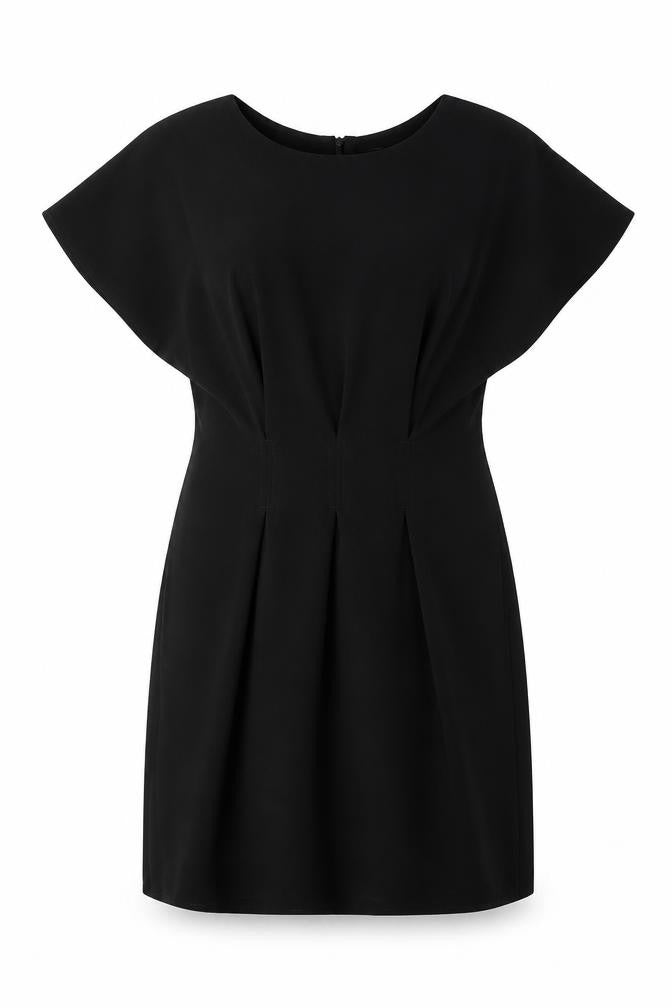 Front view of ASOS women’s black polyester a-line, size UK 12, round neck zip