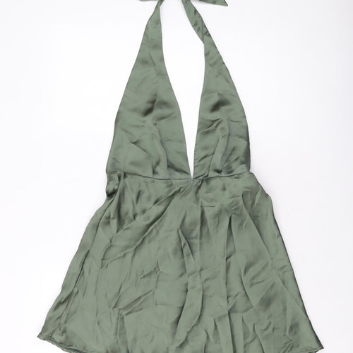 Zara Womens Green Polyester Mini Size M Halter Zip