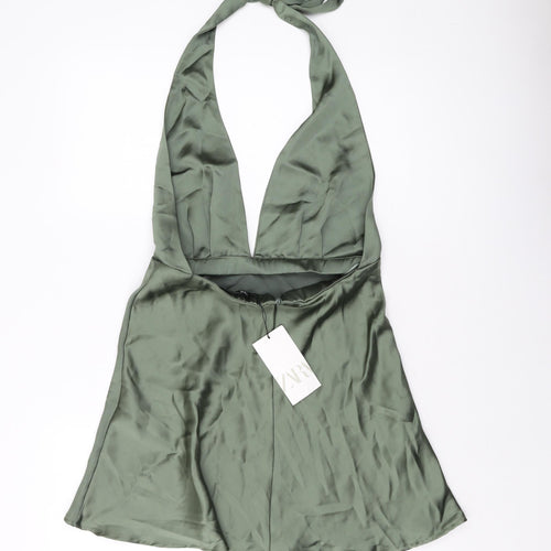 Zara Womens Green Polyester Mini Size M Halter Zip