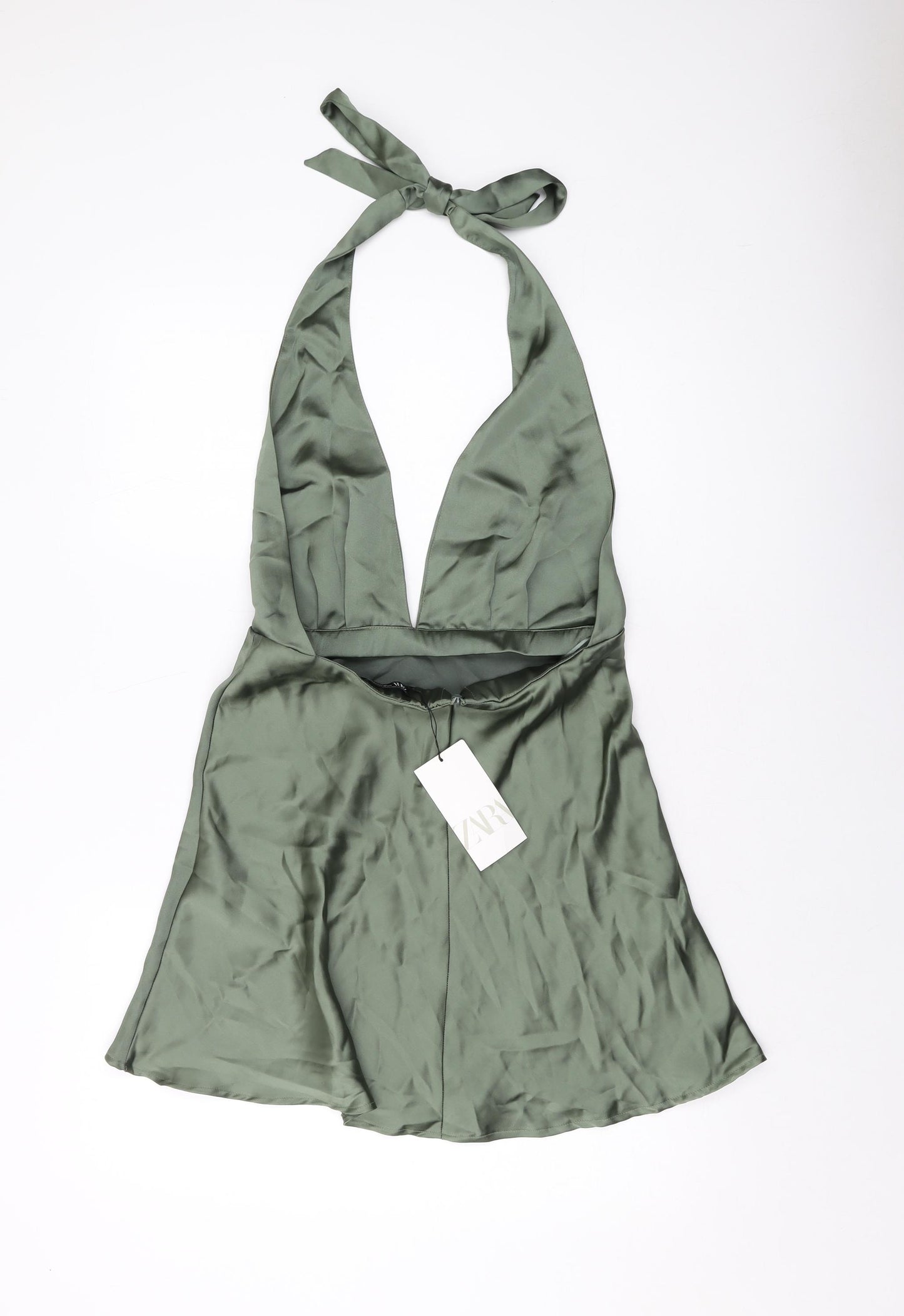 Zara Womens Green Polyester Mini Size M Halter Zip